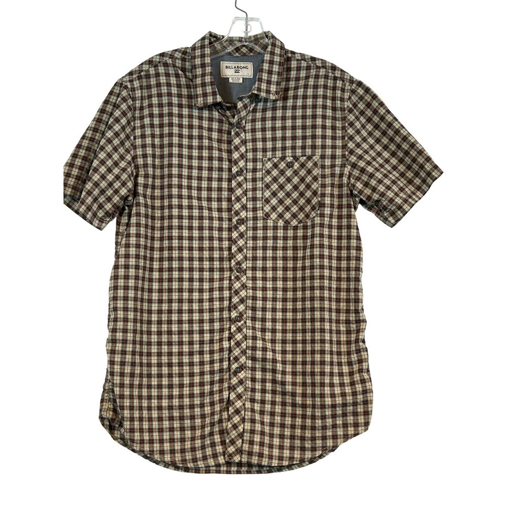 Billabong Men Short Sleeve Button Down Plaid Shirt Classic Size Large Surf Skate